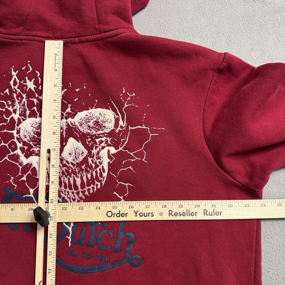 Von Dutch Hoodie Mens Large Red Skull Graphic Streetwear Pullover Grunge Skate - Picture 8 of 12